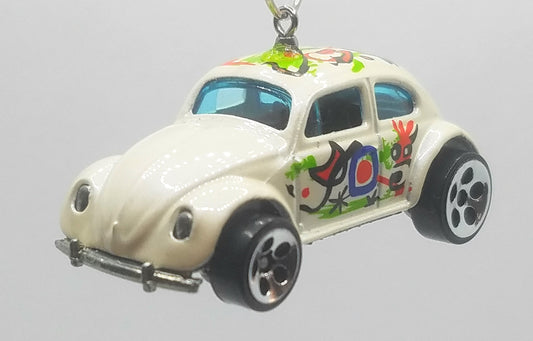 Volkswagen Beetle White Funky Decal Christmas Ornament