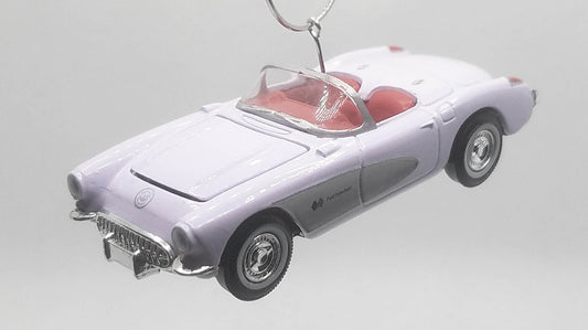 1957 Chevy Corvette White/Pink Red Christmas Ornament