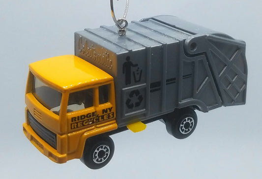 NY Garbage Trash Recycle Truck Yellow Grey Christmas Ornament