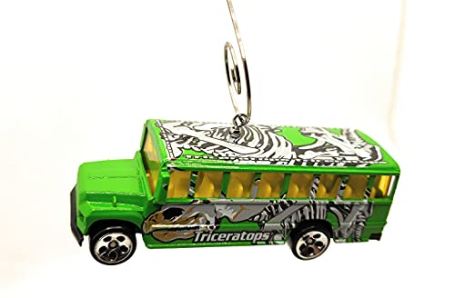 School Bus Triceratops  Green Christmas Ornament