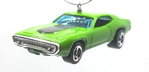 1971 Plymouth GTX Lime Green Black Striped Hood Christmas Ornament