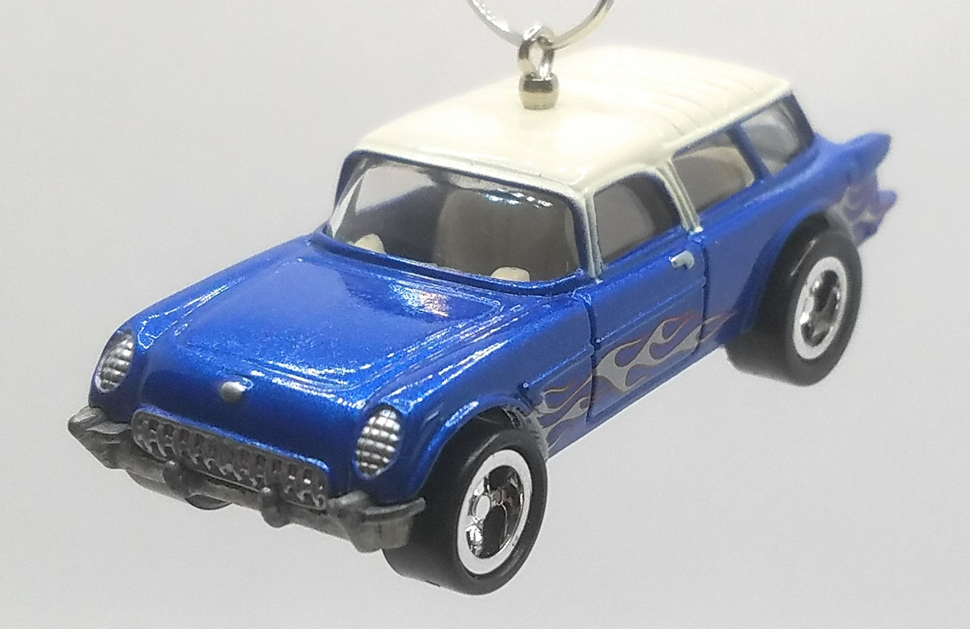 1954 Chevy Corvette Nomad Blue White Flames Christmas Ornament