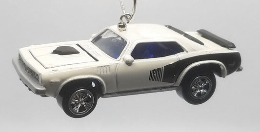 1971 Plymouth Hemi Cuda Barracuda White Black Christmas Ornament