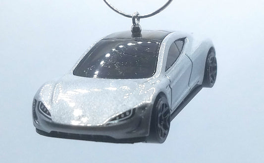 Tesla Roadster Silver/Black Roof Christmas Ornament