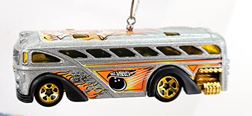 Surfin School Bus Bowling Silver Christmas Ornament