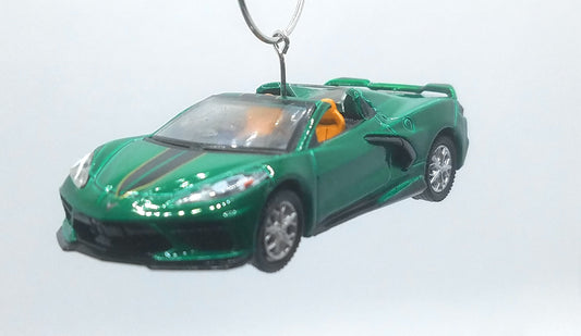2020 Chevy Corvette C8 Convertible Green/Black Stripes Ltd Ed Christmas Ornament