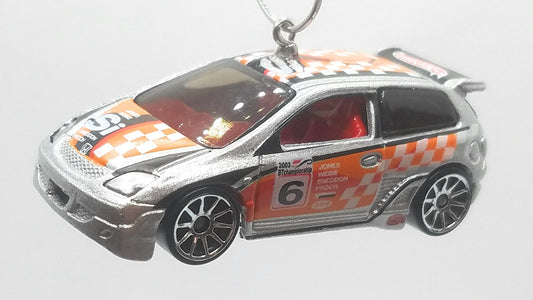 Honda Civic Silver Orange Black Christmas Ornament