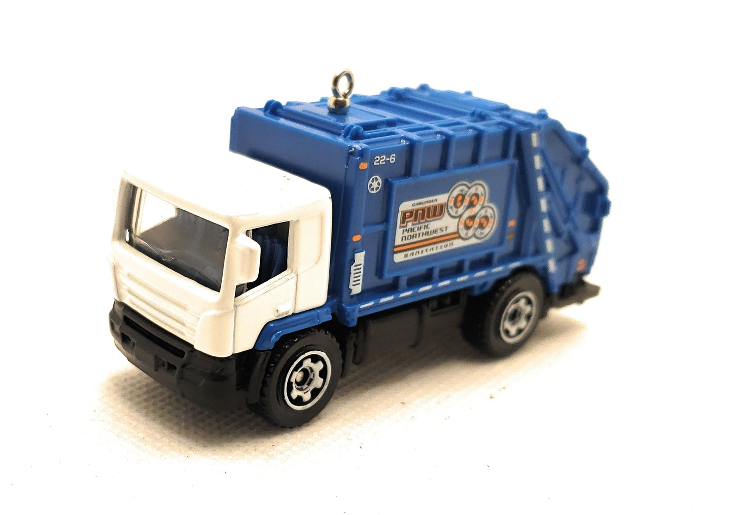 Trash Garbage Truck Blue White Christmas Ornament