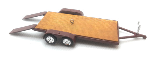 Flatbed Trailer Car Hauler Dark Red Tan with Ramps Christmas Ornament