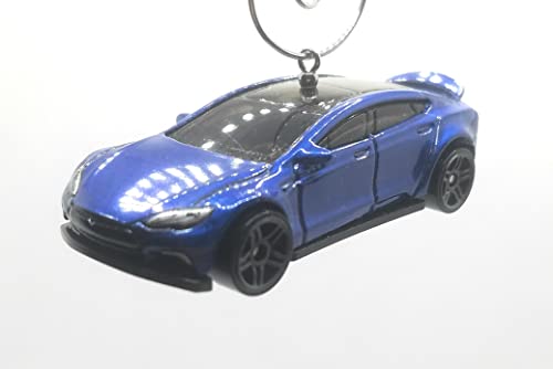 Tesla Model S Blue -Black Rims Christmas Ornament