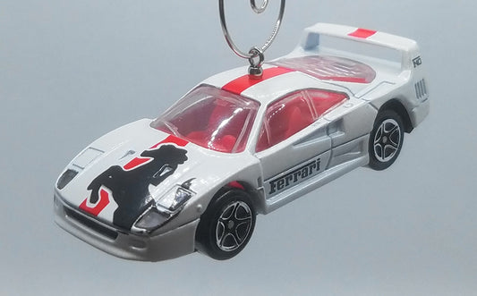 Ferrari F40 White Red Stripe Christmas Ornament