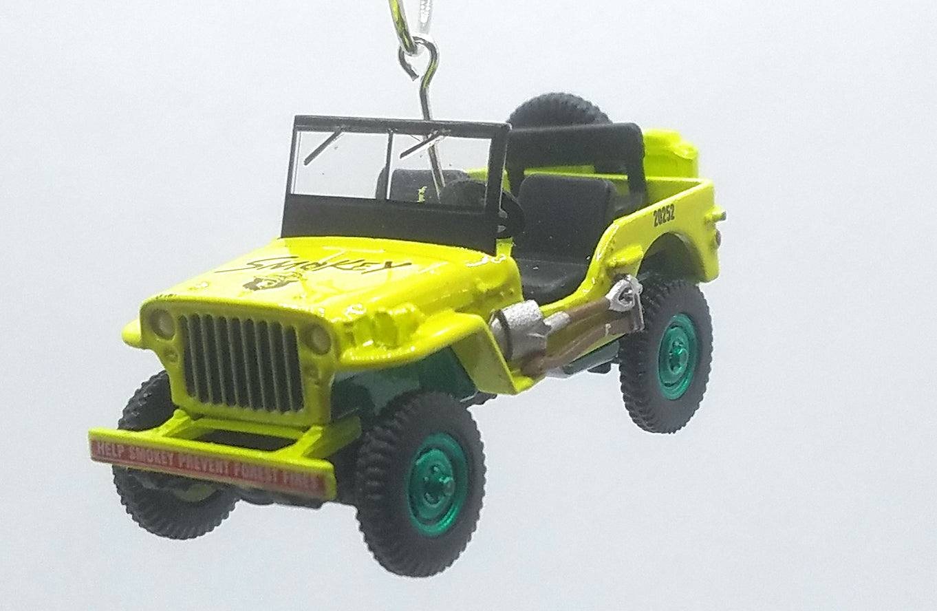 1942 Willys MB Jeep Neon Yellow/Green Rims Ltd Ed Christmas Ornament