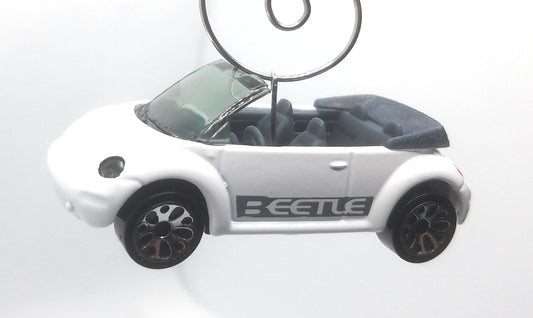 Volkswagen Beetle Convertible White with Logo on side Christmas Ornament