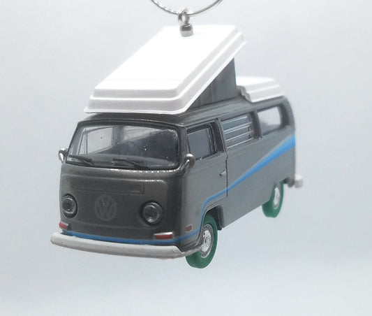 1972 Volkswagen Type 2 Campmobile Grey/Blue Stripes ecal Ltd Ed Christmas Ornament