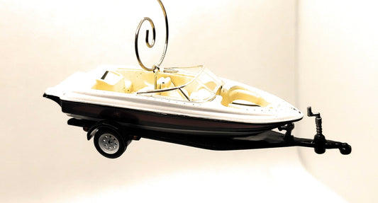 Ski Boat White with Red Christmas Ornament