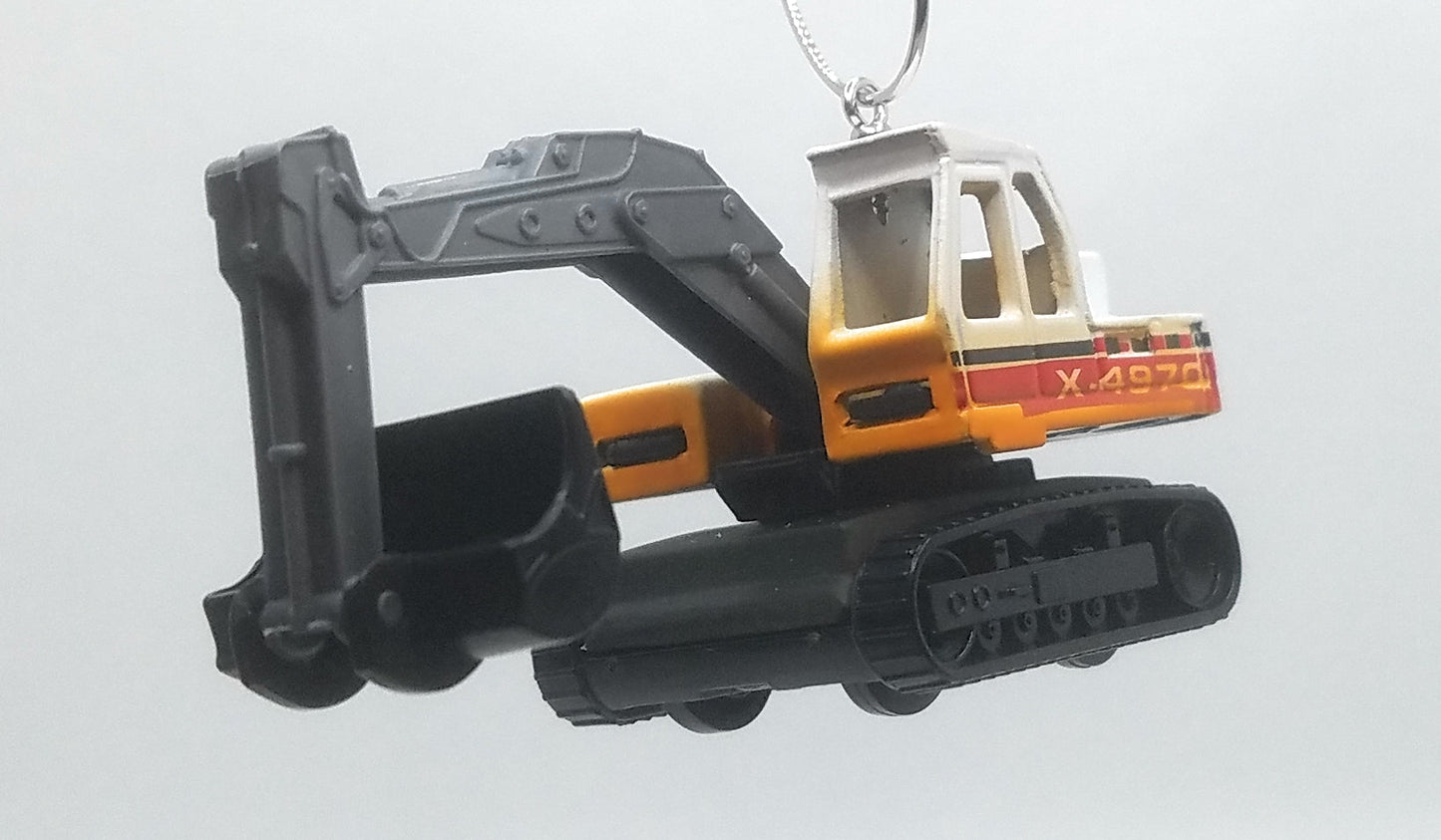 Excavator Backhoe X-4970 Yellow White Black Christmas Ornament