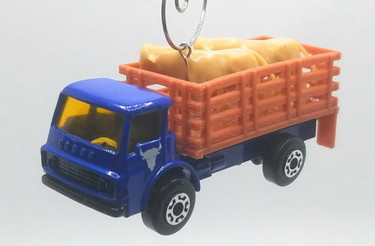 Cattle Truck Blue Brown Christmas Ornament