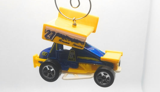 Sprint Car Race Blue Yellow Christmas Ornament