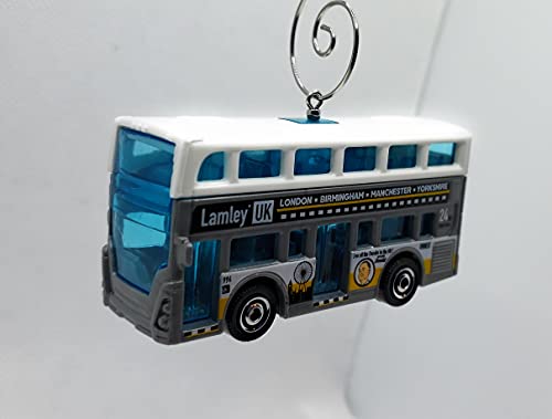 Double Decker Bus UK Gray White Christmas Ornament