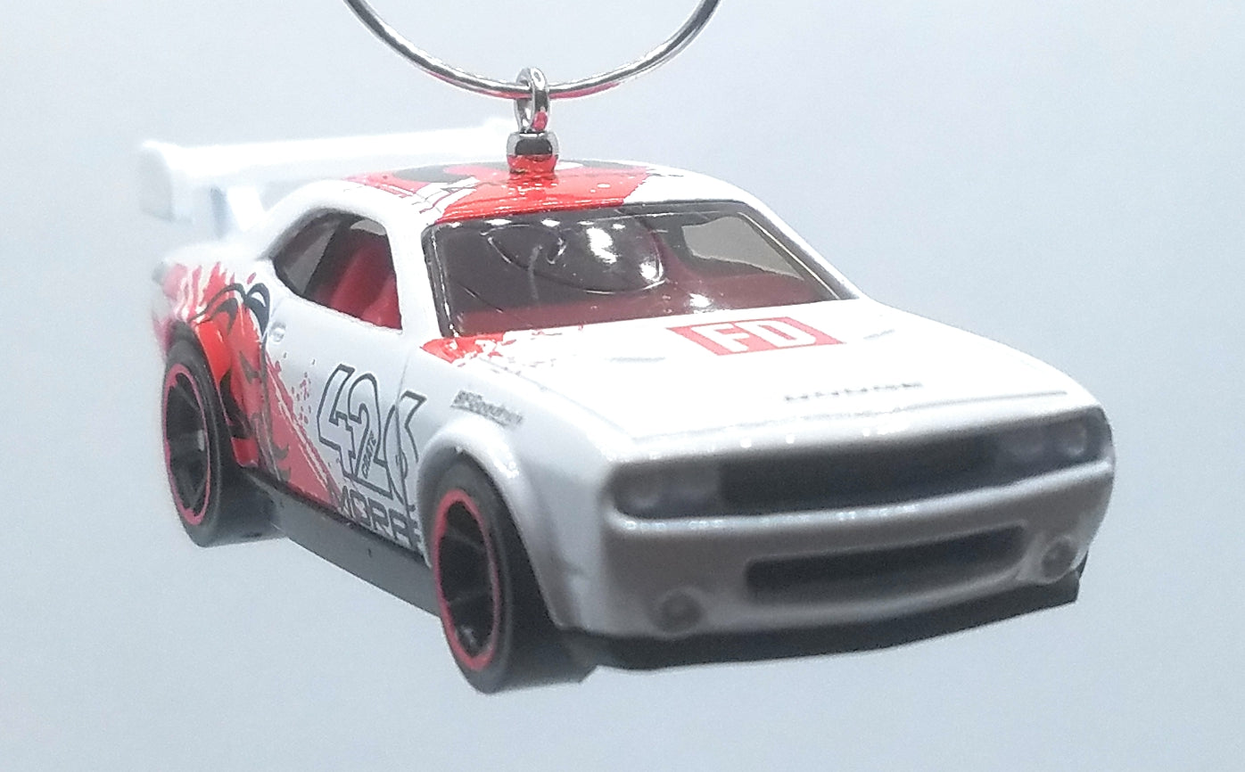 Dodge Challenger Drift Car White/Red Decals Christmas Ornament