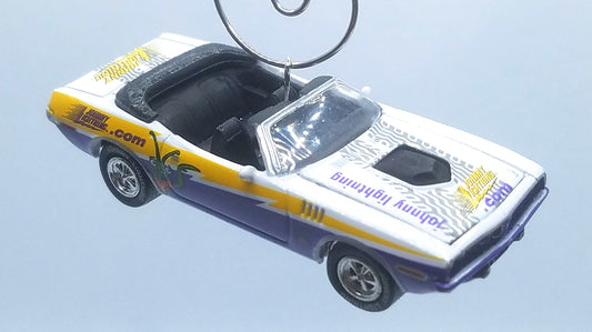 Plymouth Barracuda Convertible White Purple Yellow Christmas Ornament