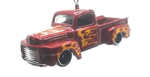 1949 Ford F1 Truck Dark Red Yellow Flames Christmas Ornament