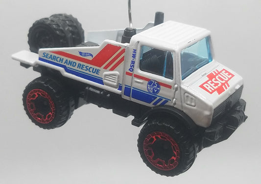 Mercedes-Benz Unimog 1300 Search and Rescue White Red Blue Christmas Ornament