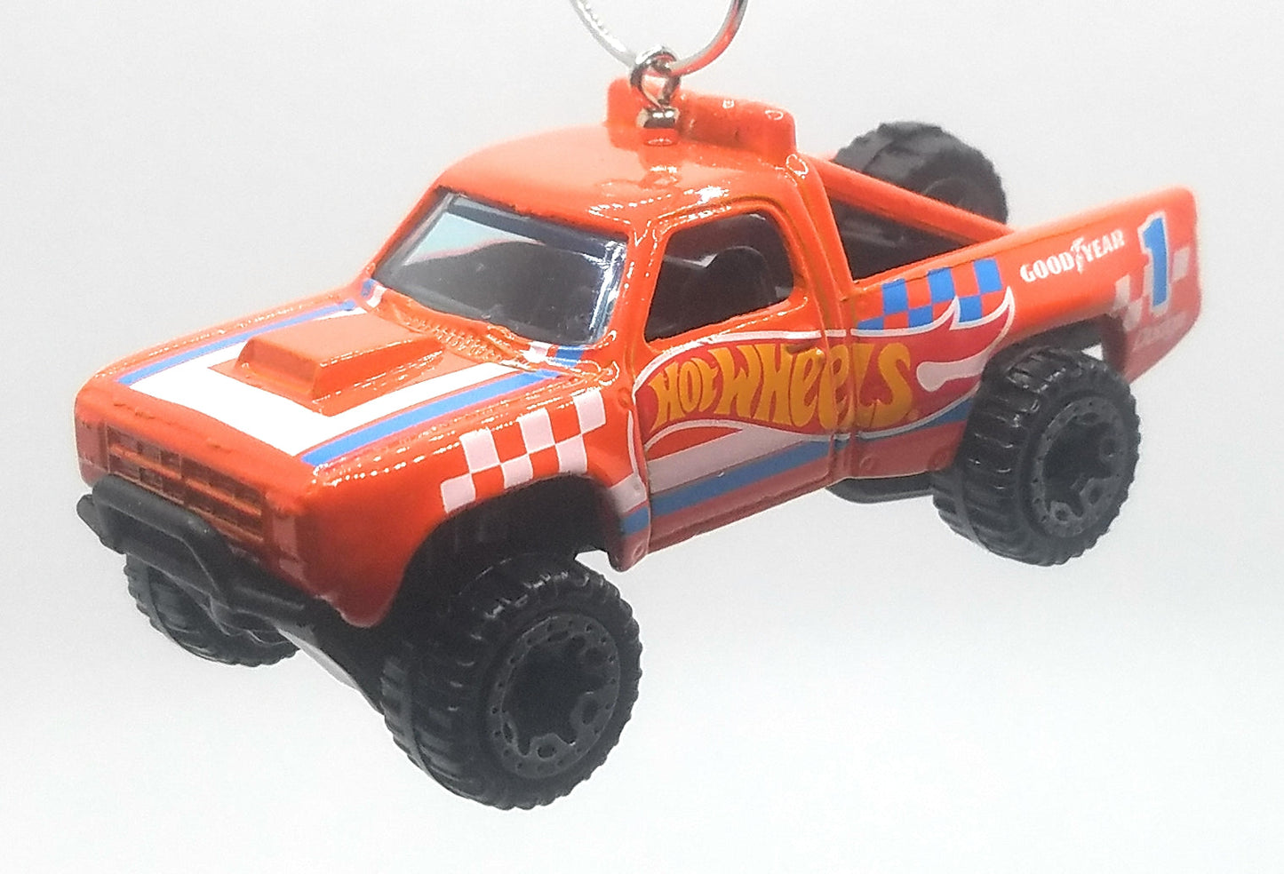 1987 Dodge D100 Orange White Blue Christmas Ornament