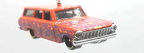 1964 Chevy Nova Wagon Orange with Flames Christmas Ornament