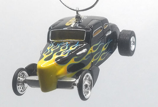Ford Sema Roadster Black/Yellow Flames Christmas Ornament