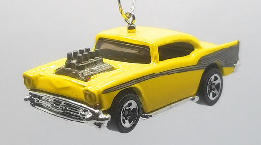 1957 Chevy Yellow/Black Stripes Christmas Ornament