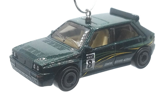 Lancia Delta Integrale Dark Green Yellow Stripes Christmas Ornament