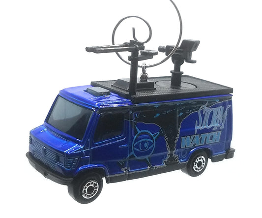 TV News Truck Storm Watch Blue Christmas Ornament
